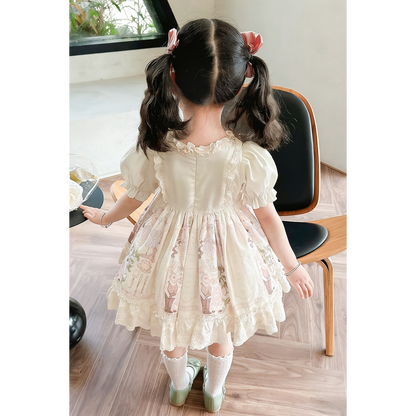 Girls Teddy-Bear Lolita Sundress - Short-Sleeve Puffy Flower-Girl Dress