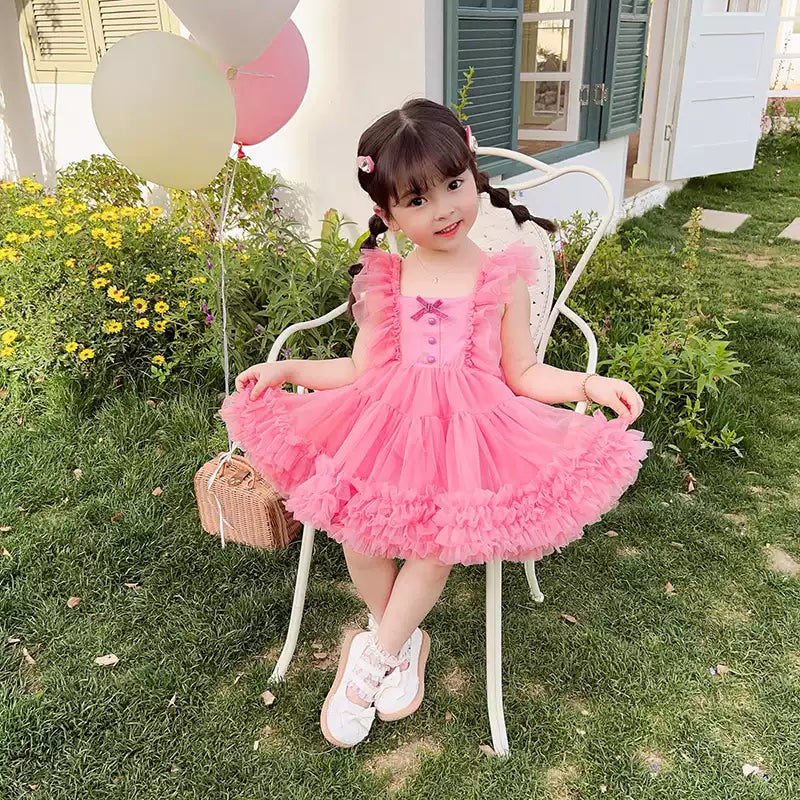 Girls Tulle Tutu Dress - Waist-Defined Puffy Princess Dress