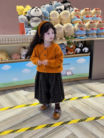 Girls Knit Cardigan & Wide-Leg Pants Set - Brightening Autumn Two-Piece