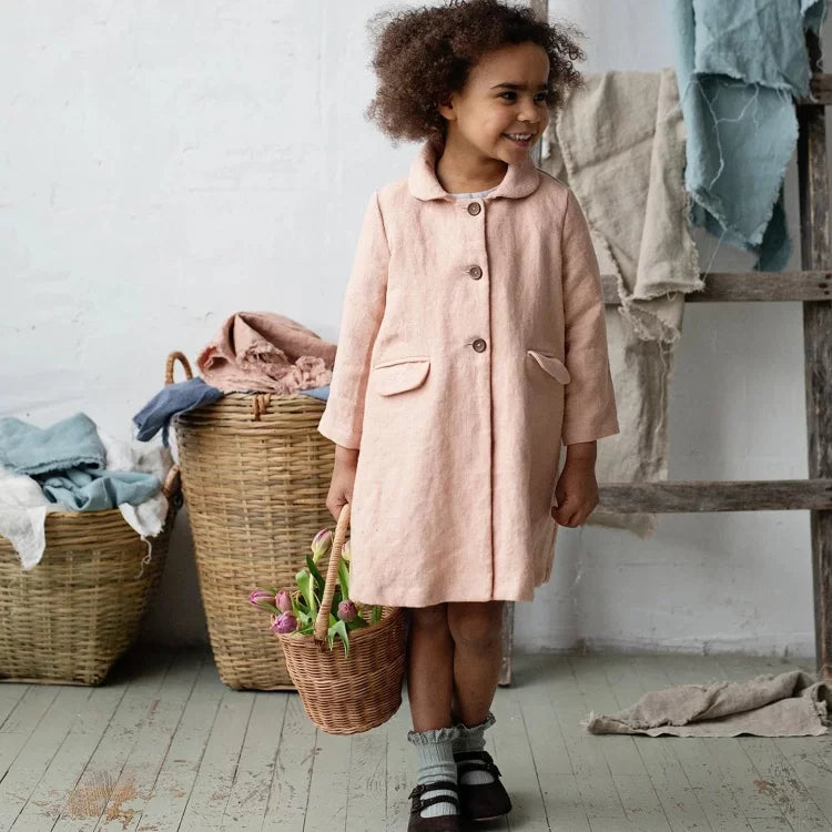 Girls Nordic Linen Jacket - Smoky Pink Autumn Coat