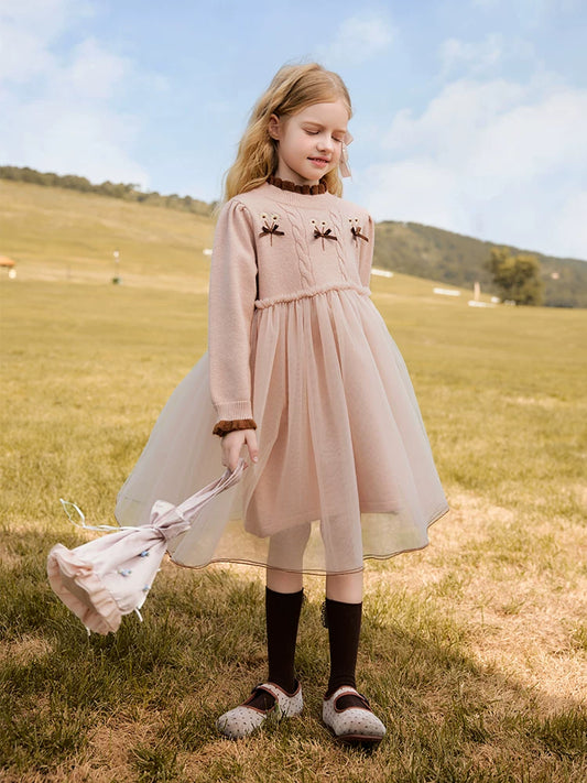 Girls Layered Tulle Cake Dress - Bow Princess Winter Gown