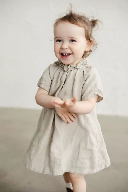 Girls Lithuania Alice Linen Dress - Short-Sleeve Nordic Style