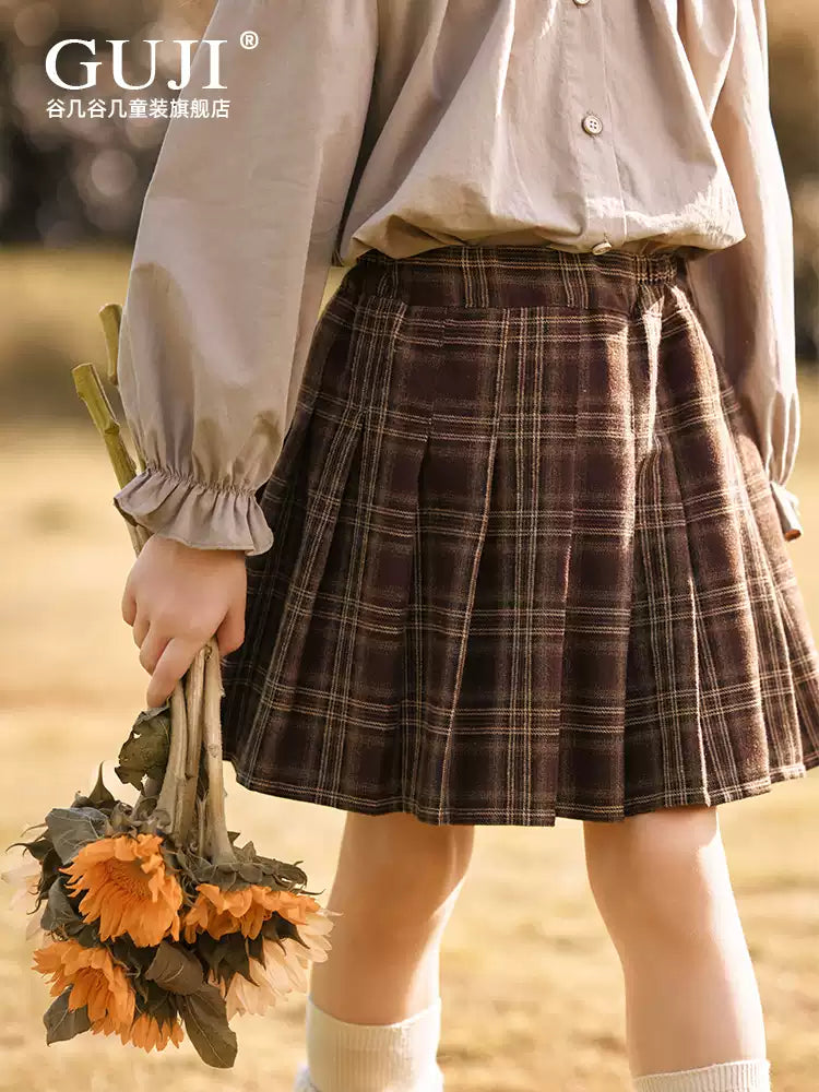 Girls Plaid Pleated Skirt - School Uniform JK Style Midi