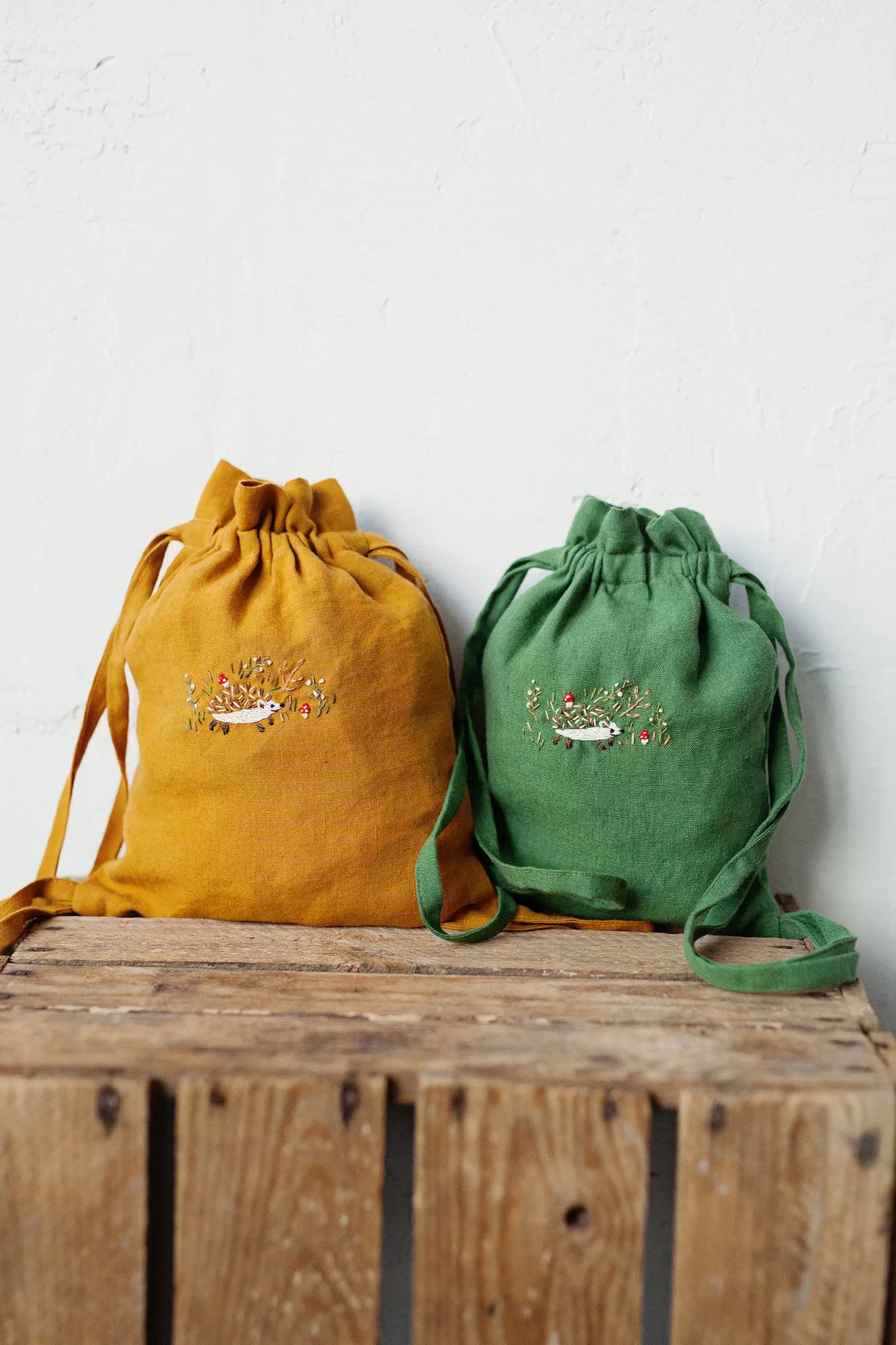 Linen Kids Backpack - Embroidered Animal Daypack, 2 Sizes