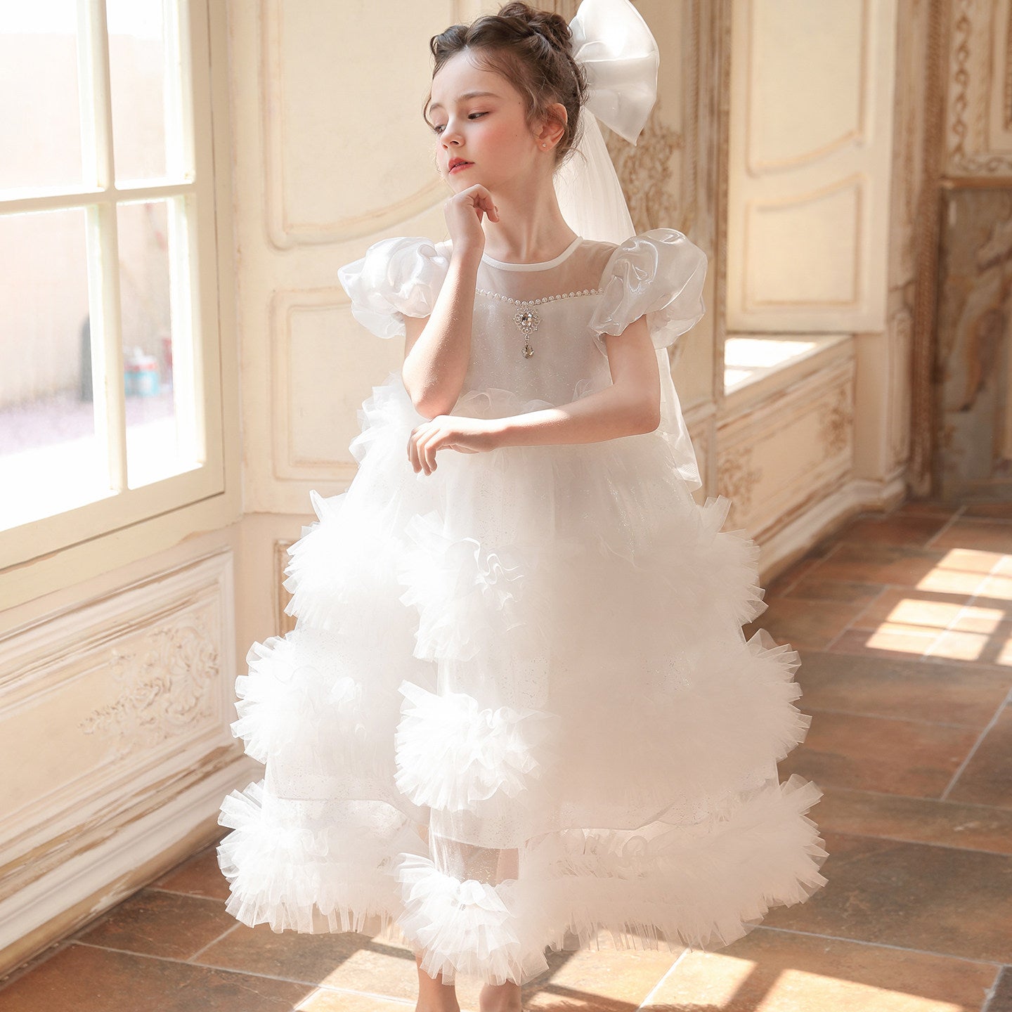 Girls White Tulle Tutu Birthday Dress - Twirl Party Gown