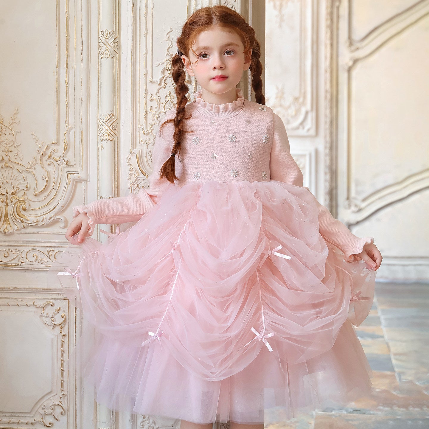Girls Pink Flower Girl Tutu Dress - Sweet Birthday Gown