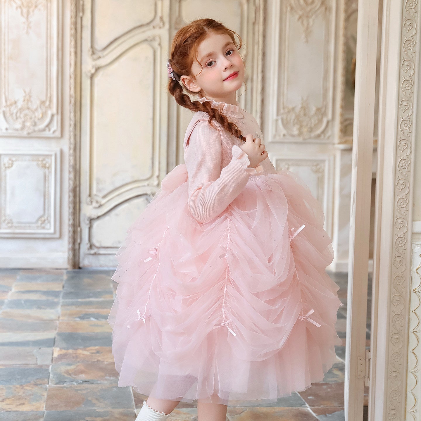Girls Pink Flower Girl Tutu Dress - Sweet Birthday Gown