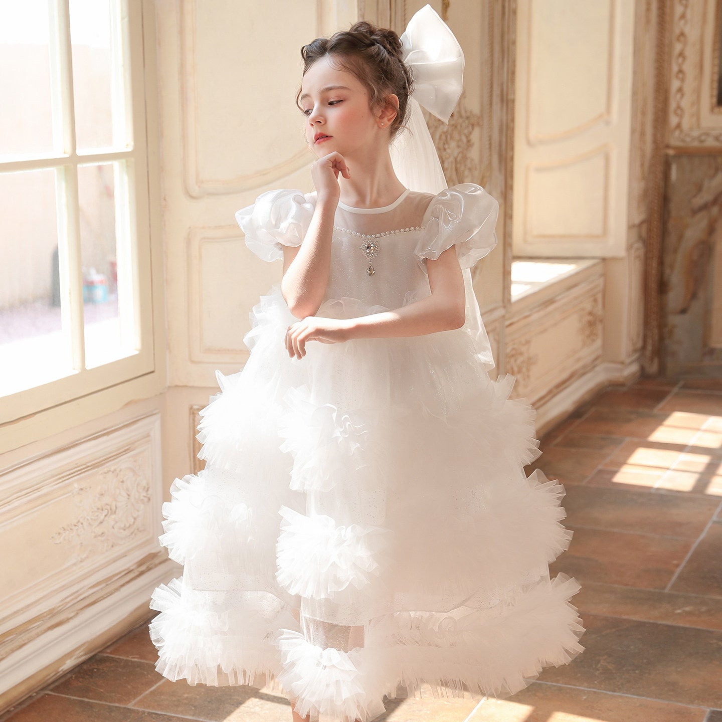 Girls White Tulle Tutu Birthday Dress - Twirl Party Gown