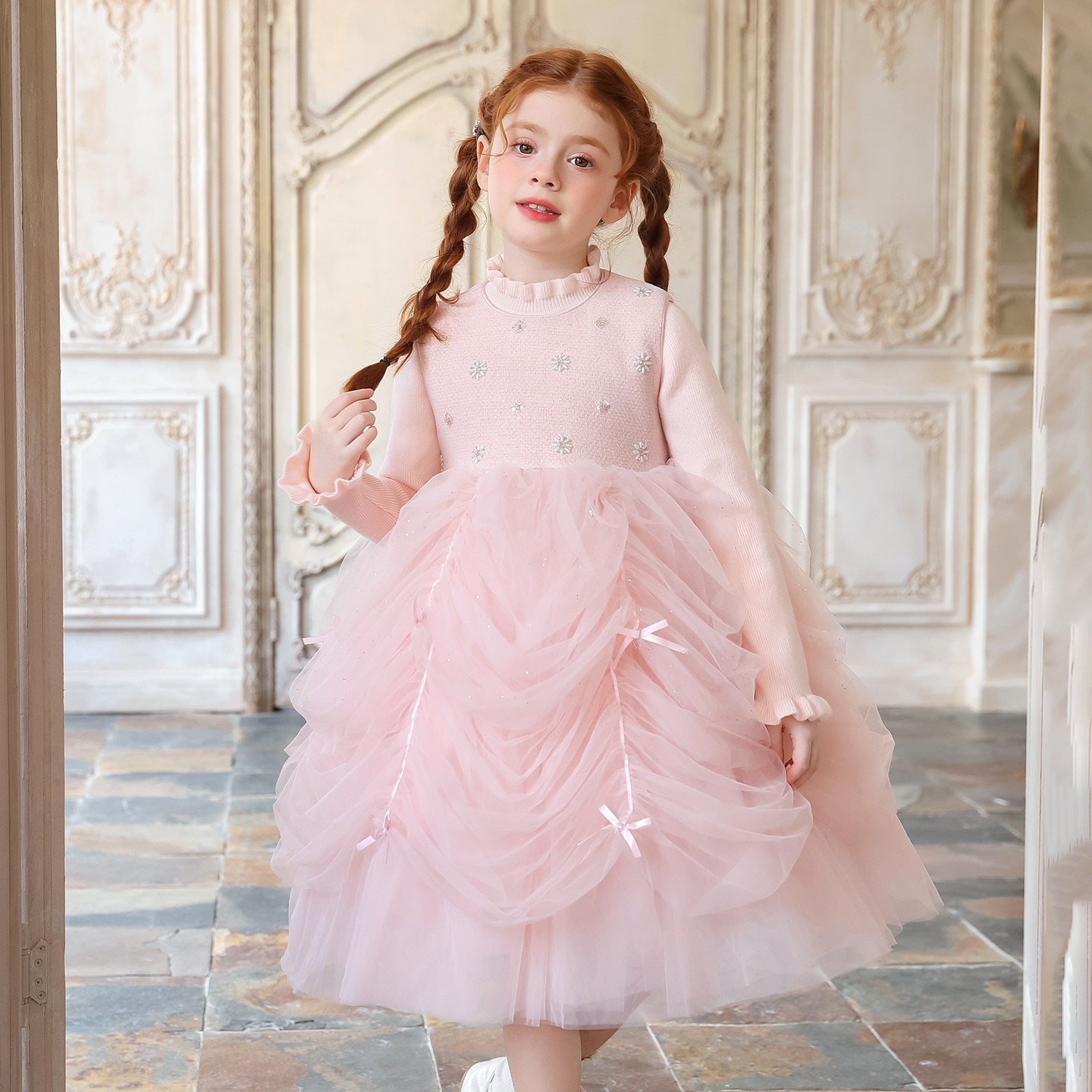 Girls Pink Flower Girl Tutu Dress - Sweet Birthday Gown