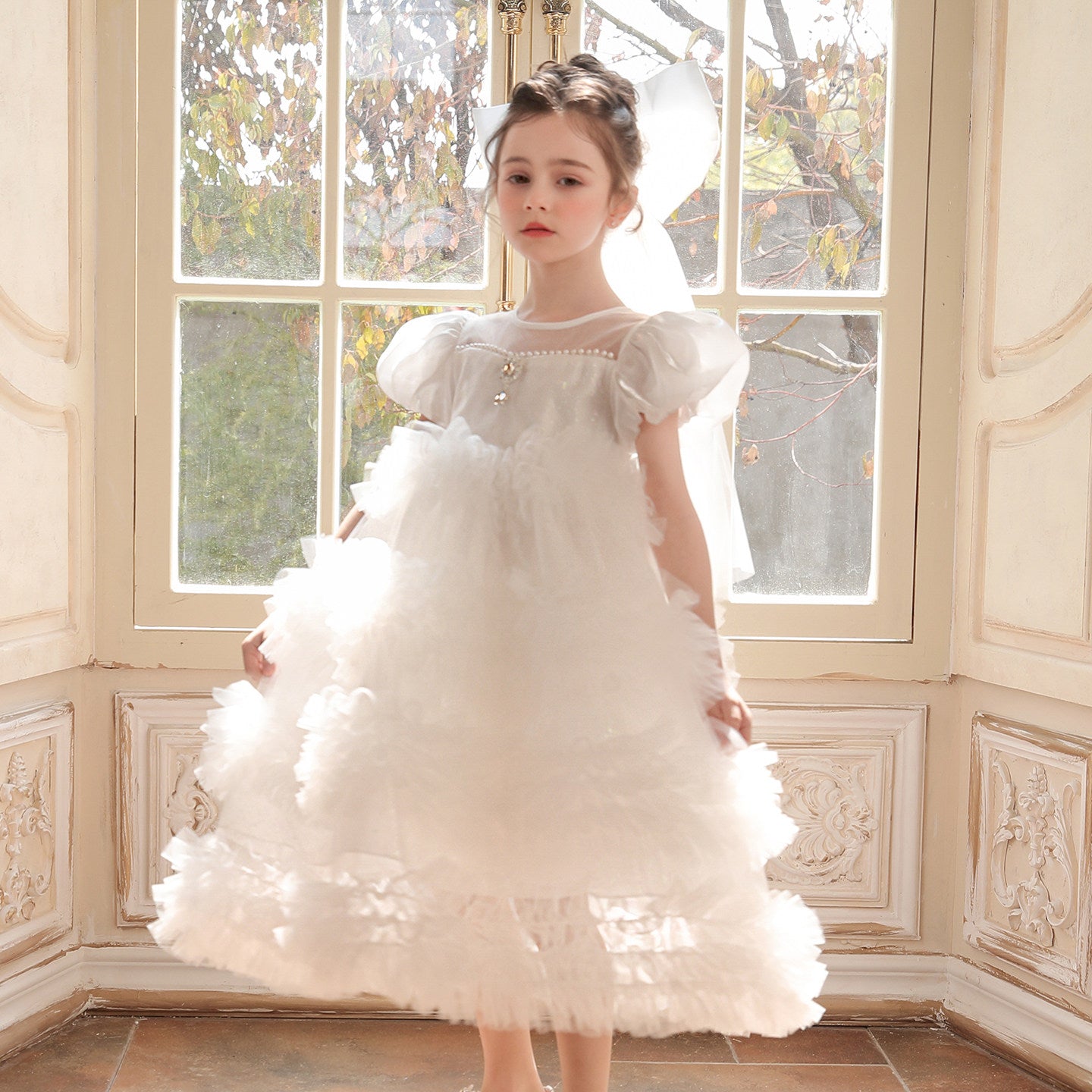 Girls White Tulle Tutu Birthday Dress - Twirl Party Gown