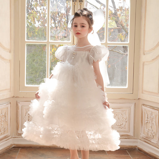 Girls White Tulle Tutu Birthday Dress - Twirl Party Gown