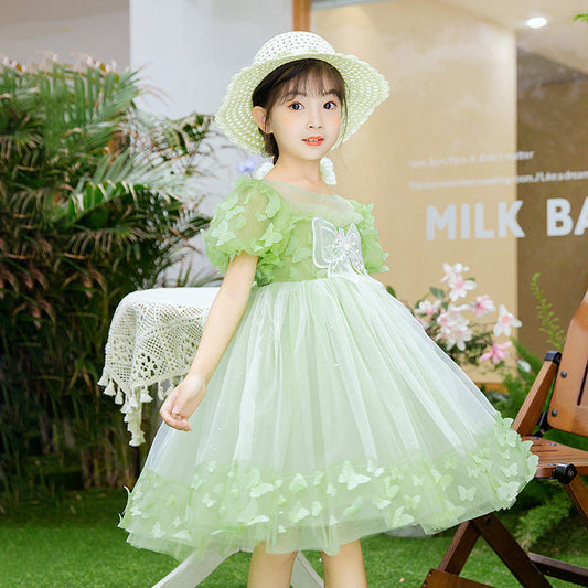 Girls Green Butterfly Twirl Dress - Garden Party Gown