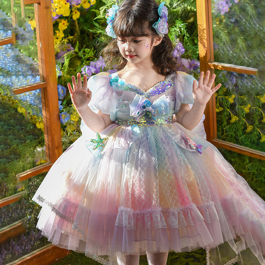 Girls Mermaid Dream Tulle Dress - Ocean Fairy Party Gown
