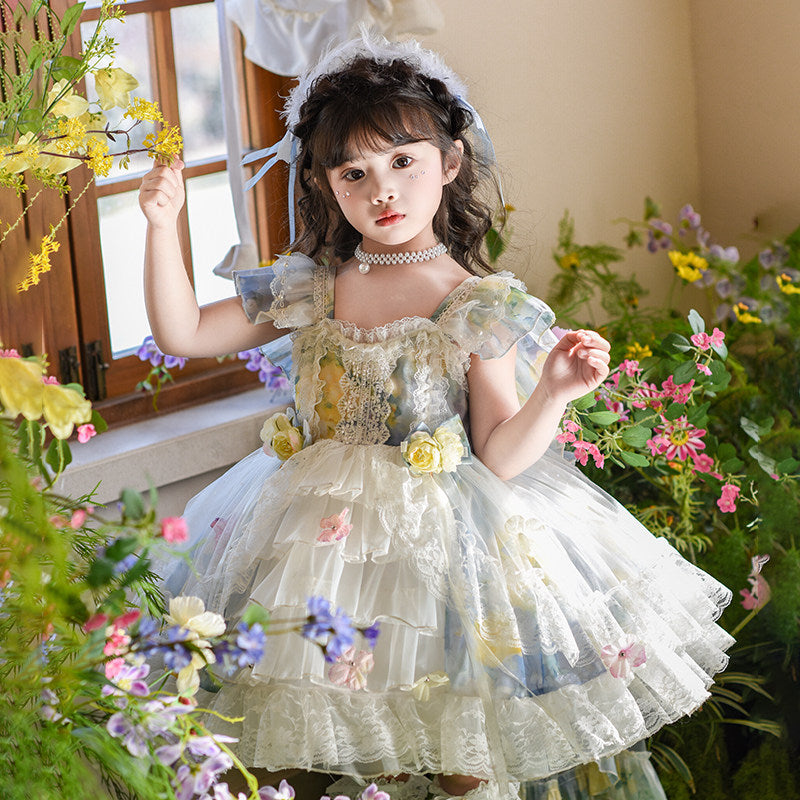 Girls Emerald Garden Twirl Dress - Lolita Tulle Party Gown
