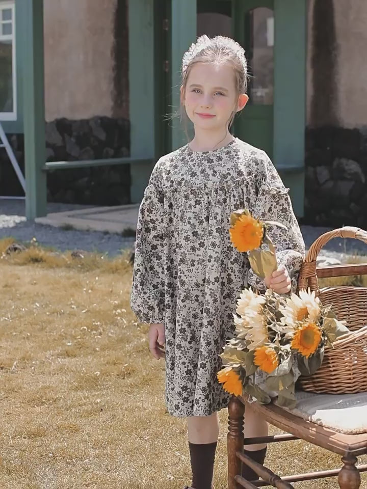 Girls Floral Long Sleeve Dress - Vintage Princess