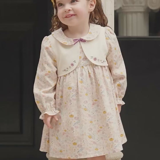 Girls Two-Piece Look Floral Print Dress - Autumn