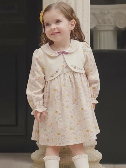 Girls Two-Piece Look Floral Print Dress - Autumn