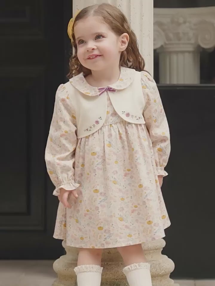 Girls Two-Piece Look Floral Print Dress - Autumn