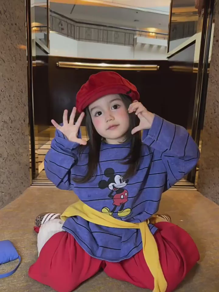 Girls Cartoon Striped Tee & Pants Set - Relaxed Korean Autumn Two-Piece