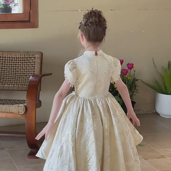 Girls Champagne High-Low Flower Girl Dress