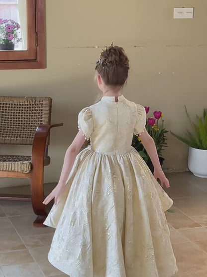 Girls Champagne High-Low Flower Girl Dress