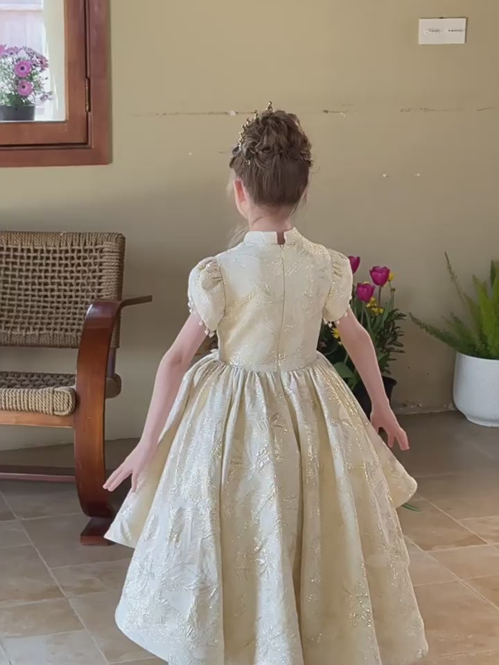 Girls Champagne High-Low Flower Girl Dress