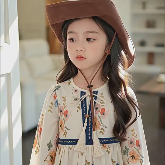 Girls Boho Dress - Ethnic Floral Print with Tassel