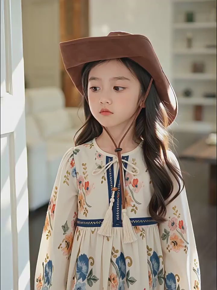Girls Boho Dress - Ethnic Floral Print with Tassel