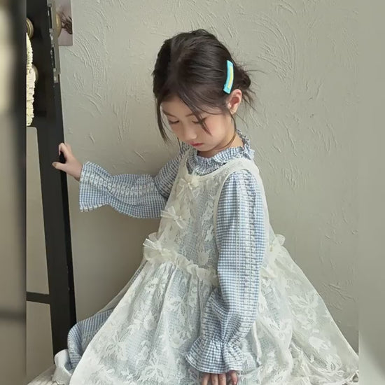 Girls Plaid Princess Dress Set - Tulle Pinafore