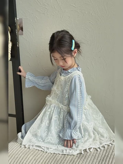Girls Plaid Princess Dress Set - Tulle Pinafore