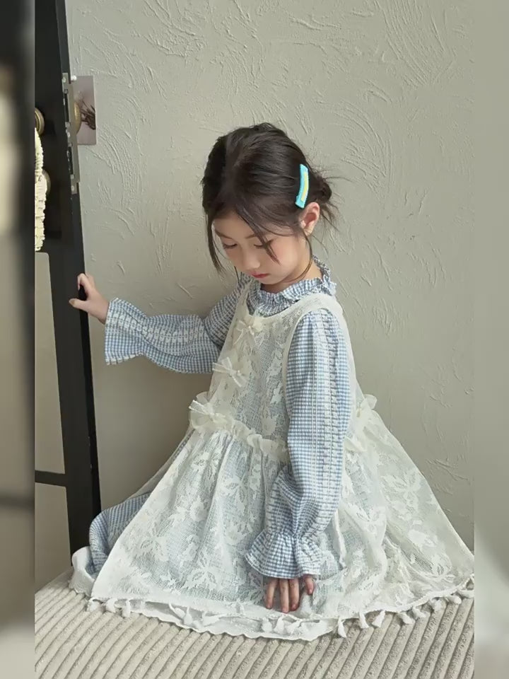 Girls Plaid Princess Dress Set - Tulle Pinafore