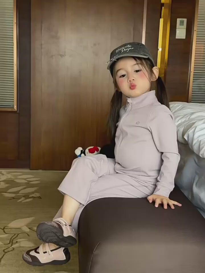 Girls Zip Cardigan Yoga Set - Comfy Korean Activewear Two-Piece