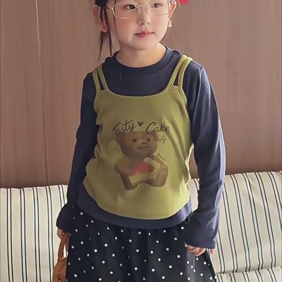Girls Cami-Layered Tee & Polka-Dot Pants Set - Early-Autumn Three-Piece