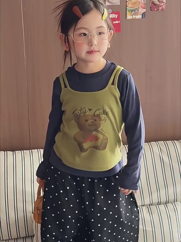 Girls Cami-Layered Tee & Polka-Dot Pants Set - Early-Autumn Three-Piece