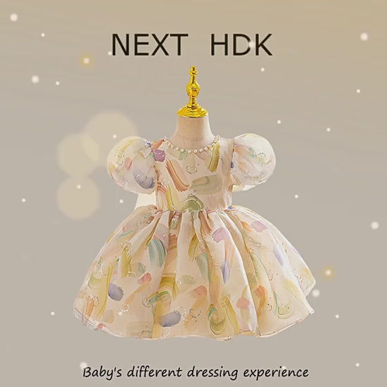Girls Puff Sleeve Bow Dress - Birthday Party
