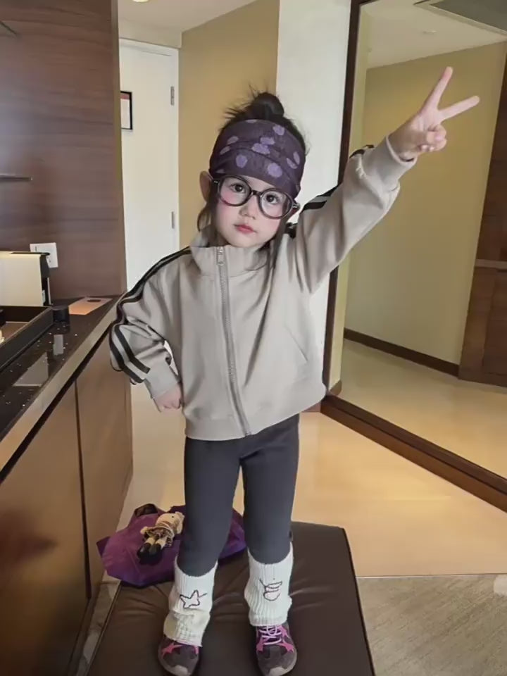 Girls Stand-Collar Zip Jacket & Leggings Set - Sporty Korean Autumn Two-Piece